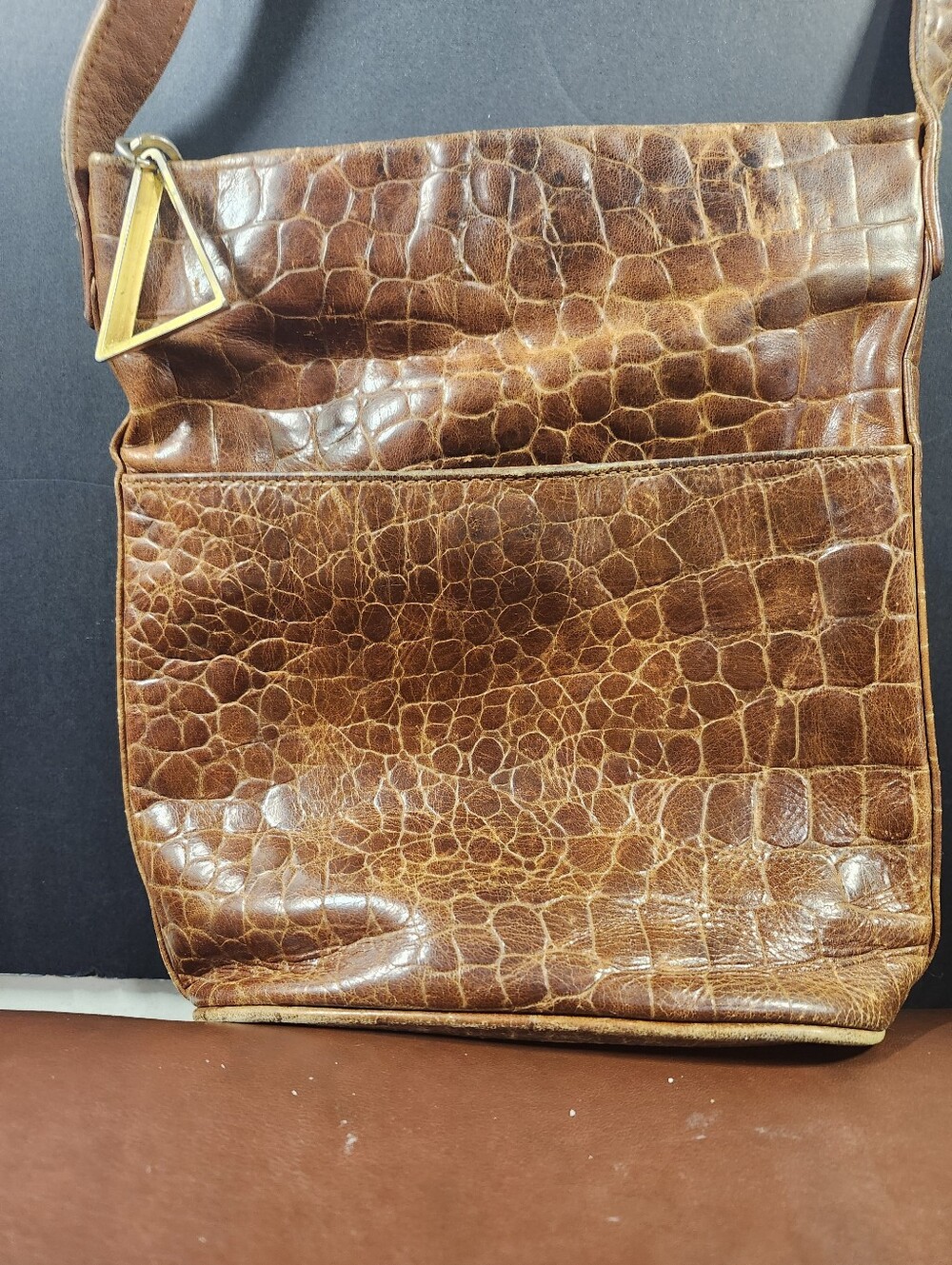 Americana by Sharif brown crocodile-patterned leather shoulder bag